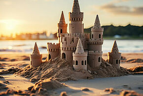 Affiche représentant un château de sable sur la plage