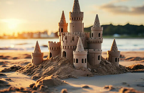 Affiche représentant un château de sable sur la plage